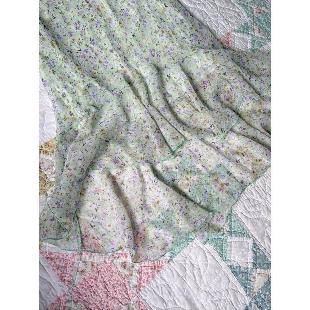 Vintage Y2K Ditsy Floral Midi Skirt Medium High Low Stretchy Sheer Fairy Cottage - Picture 4 of 9
